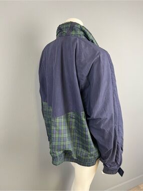 Vintage Men's Lightweight Navy Jacket with Green Plaid Trim- gore Tex